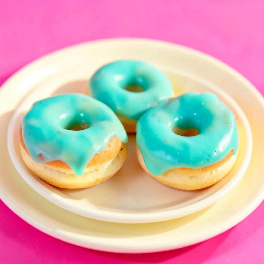 Mini donuts with bright teal lemon glaze