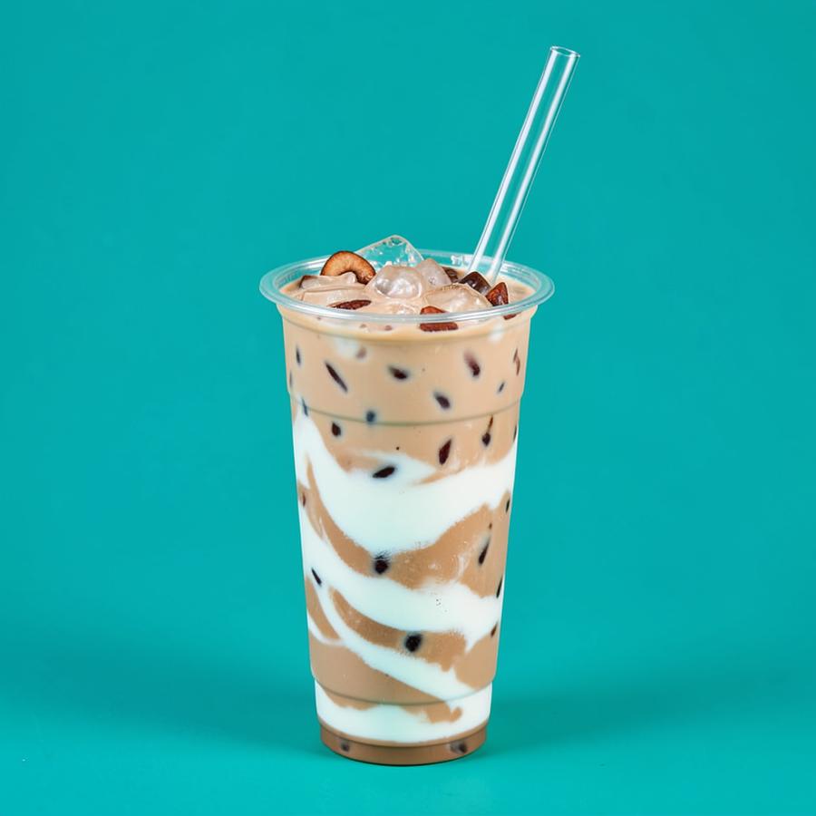 Iced milk teas and caramel island coffee with boba